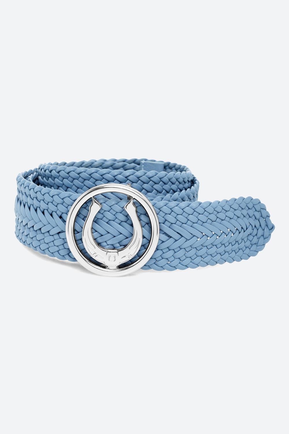 Women's Lucky Belt in Baby Blue, Polished Horseshoe Buckle