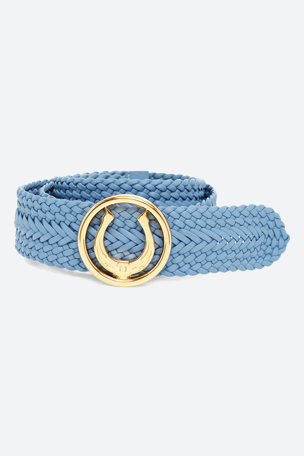 Women's Lucky Belt in Sky Blue, Polished Gold-toned Horseshoe Buckle