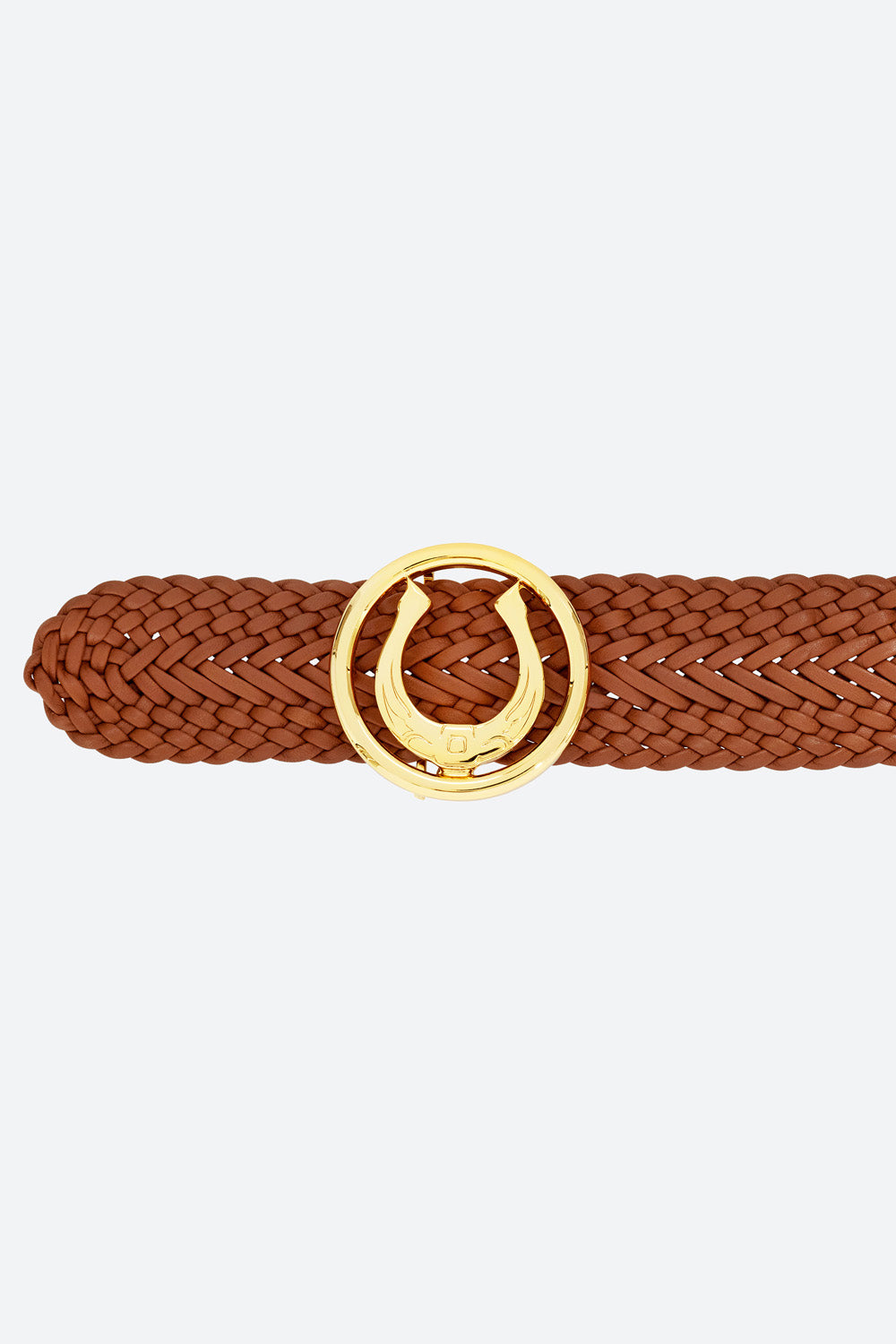Women's Lucky Belt in Cognac, Polished Gold-toned Horseshoe Buckle