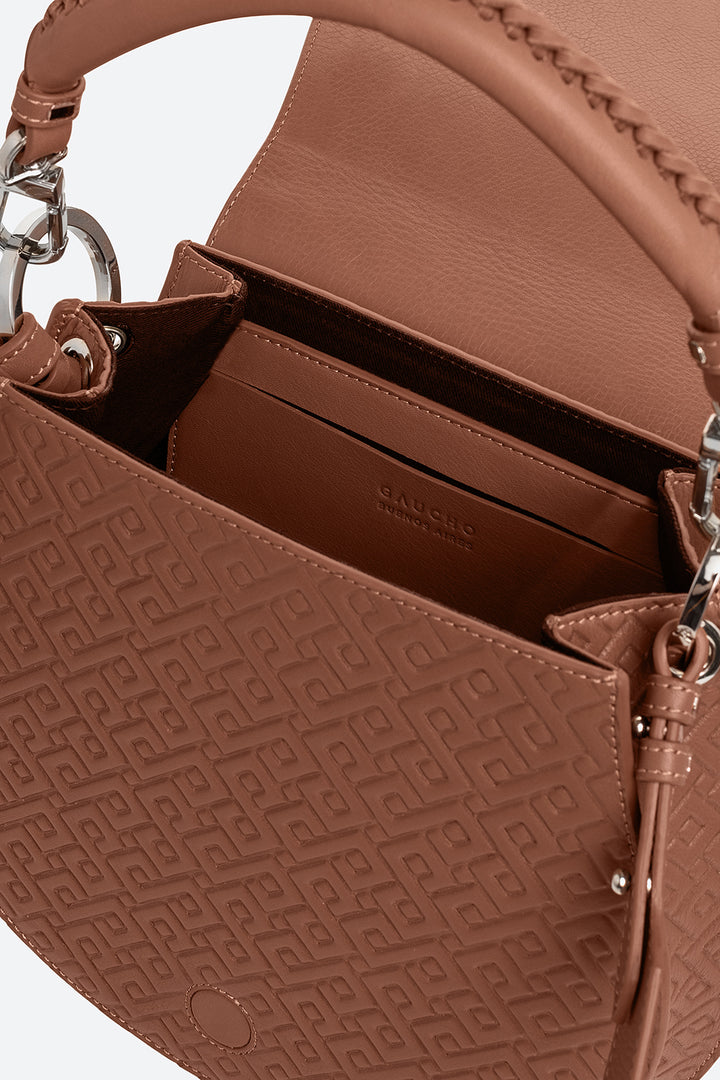 The Lucky Bag, Embossed Leather Saddle Bag in Cognac