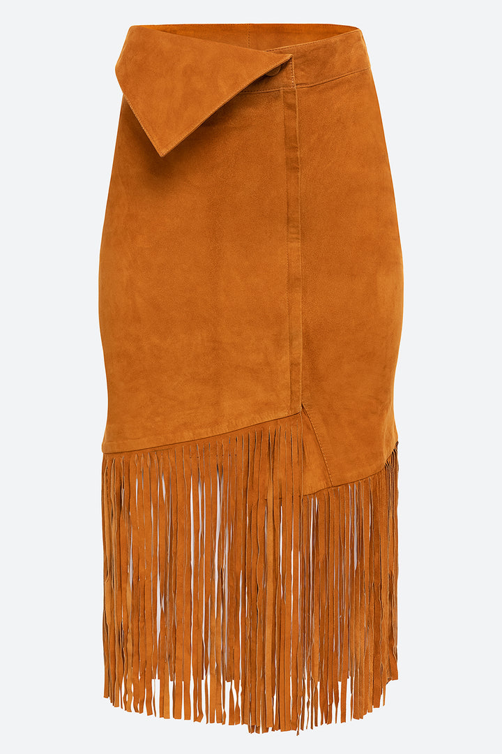 Antonia Suede Fringed Skirt in Tan