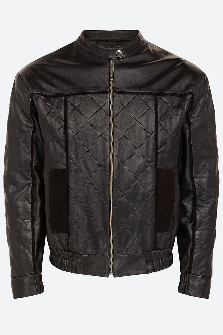 Saturnino Quilted Sheepskin Bomber Jacket in Black