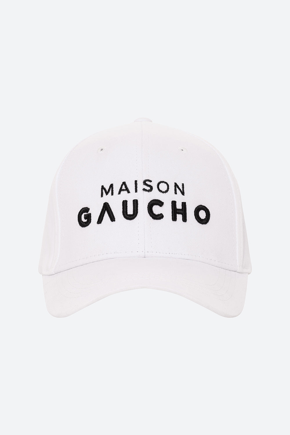 Men's Maison Gaucho Cap in White with Black Embroidery