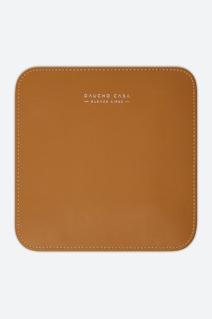 Small Square Leather Valet Tray in Apricot