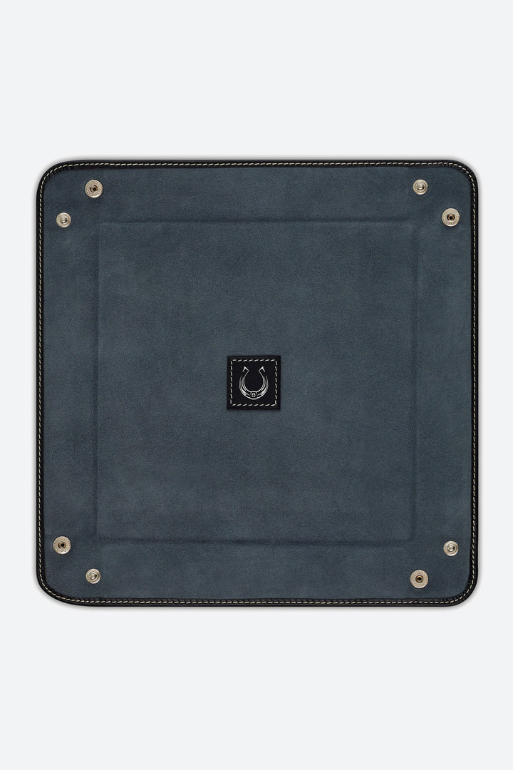 Large Square Leather Valet Tray in Black