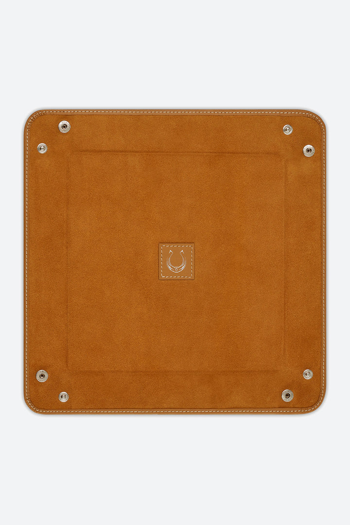 Large Square Leather Valet Tray in Apricot