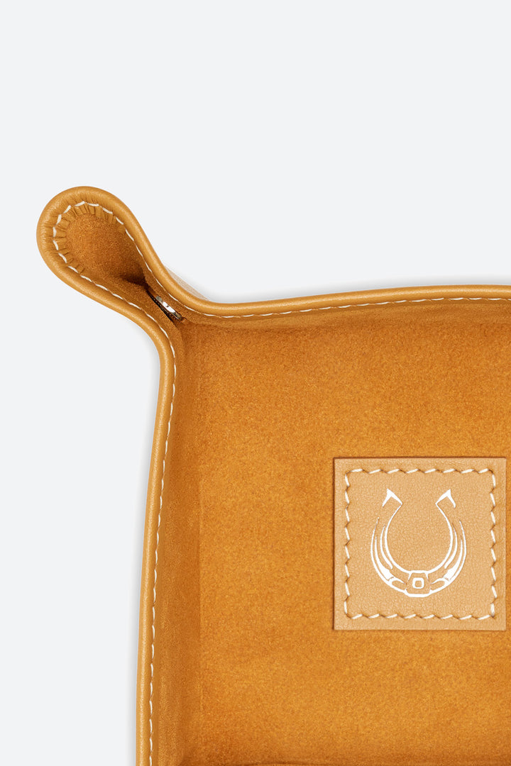 Small Square Leather Valet Tray in Apricot
