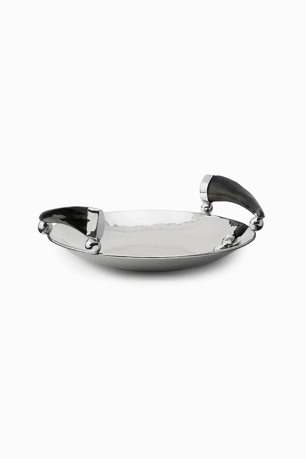 Olivos Round Tray, Black Horn, Polished Silver
