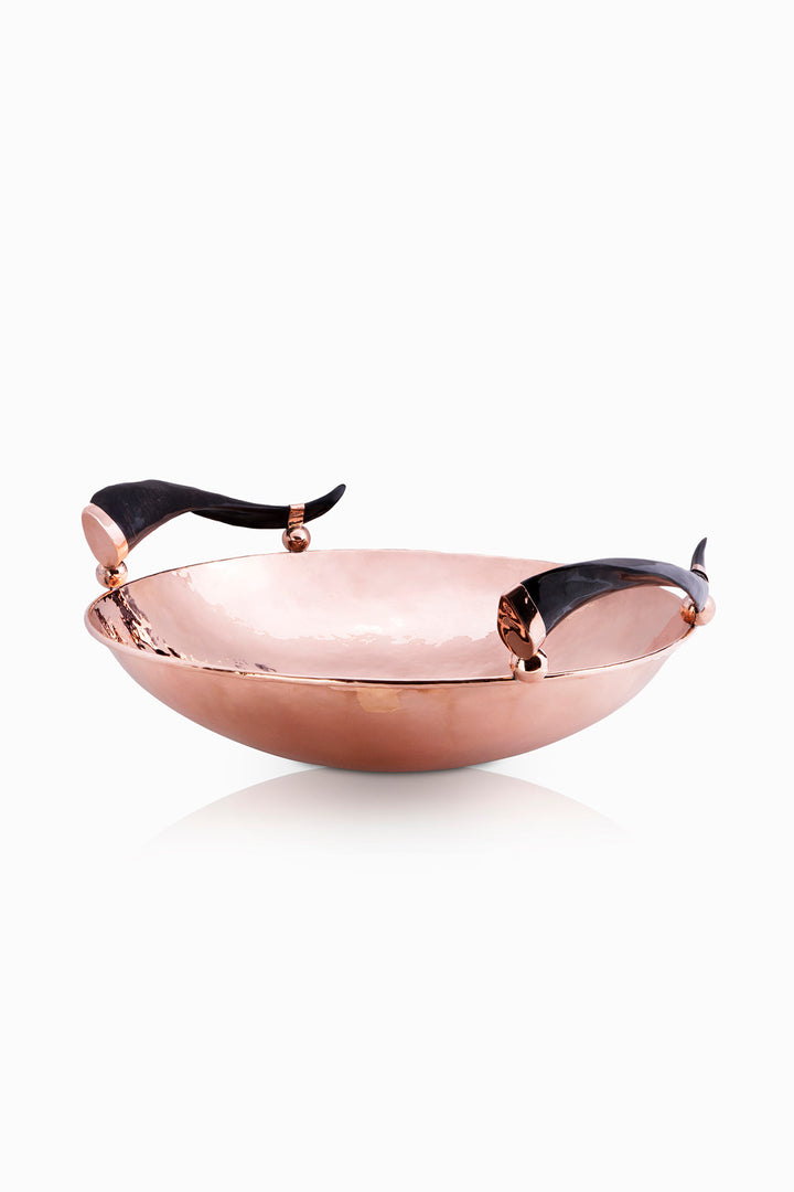 Olivos Big Round Centerpiece, Black Horn, Polished Copper