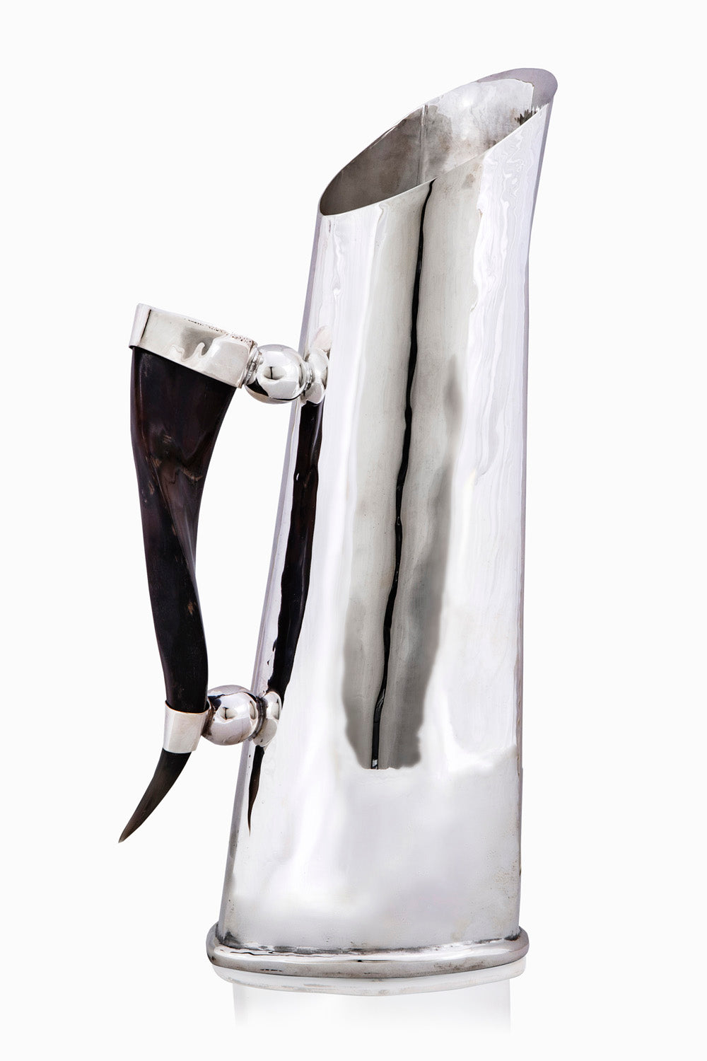 Mendoza Collection Water Jug, Black Horn, Polished Silver