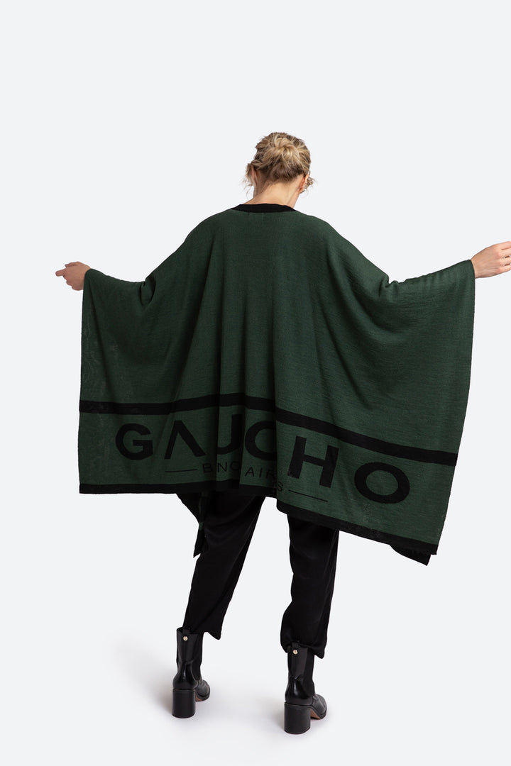 Women's Gaucho Alpaca Blend Ruana in Green and Black