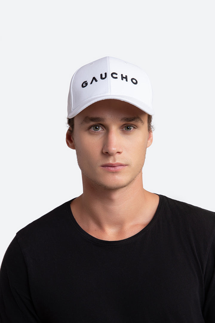 Iconic Gaucho Cap in White with Black Embroidery