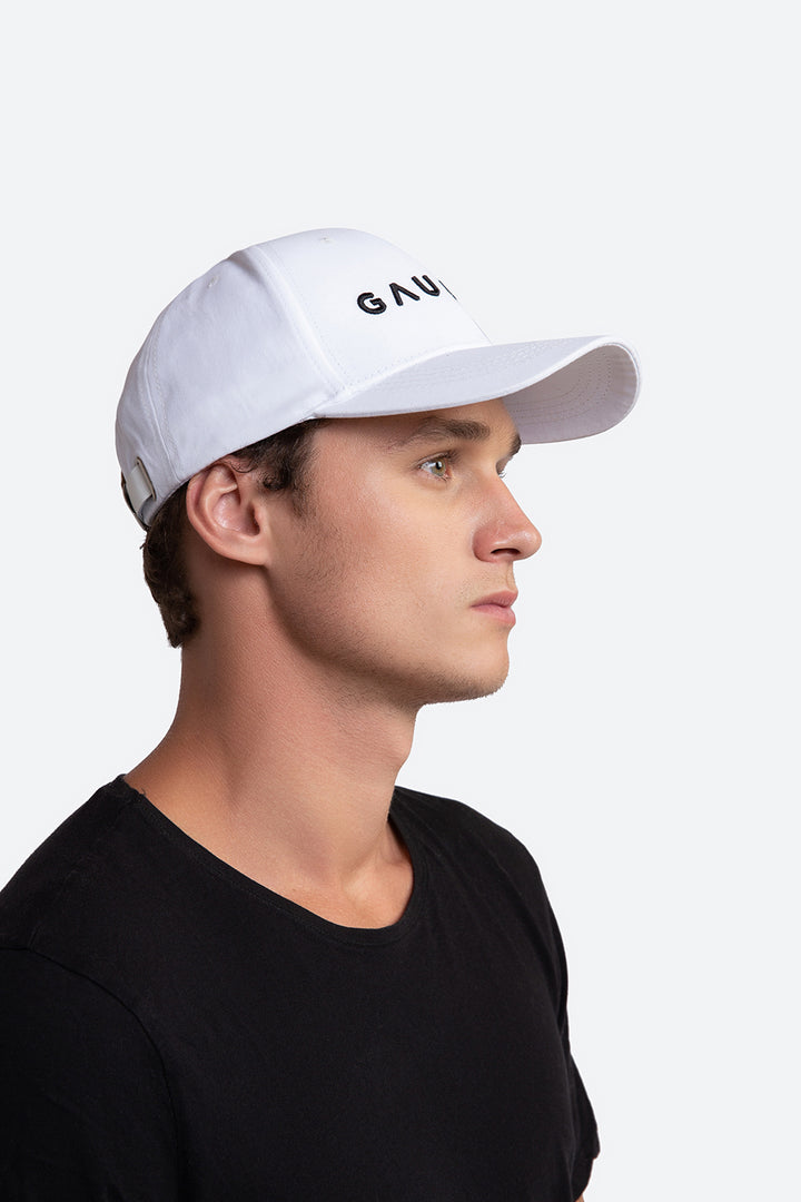 Iconic Gaucho Cap in White with Black Embroidery