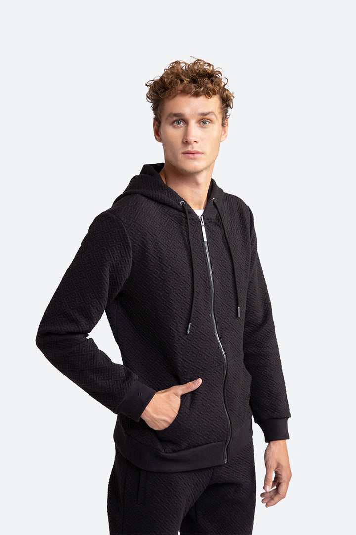 Men's Alsina Gaucho Pattern Zip Hoodie in Black