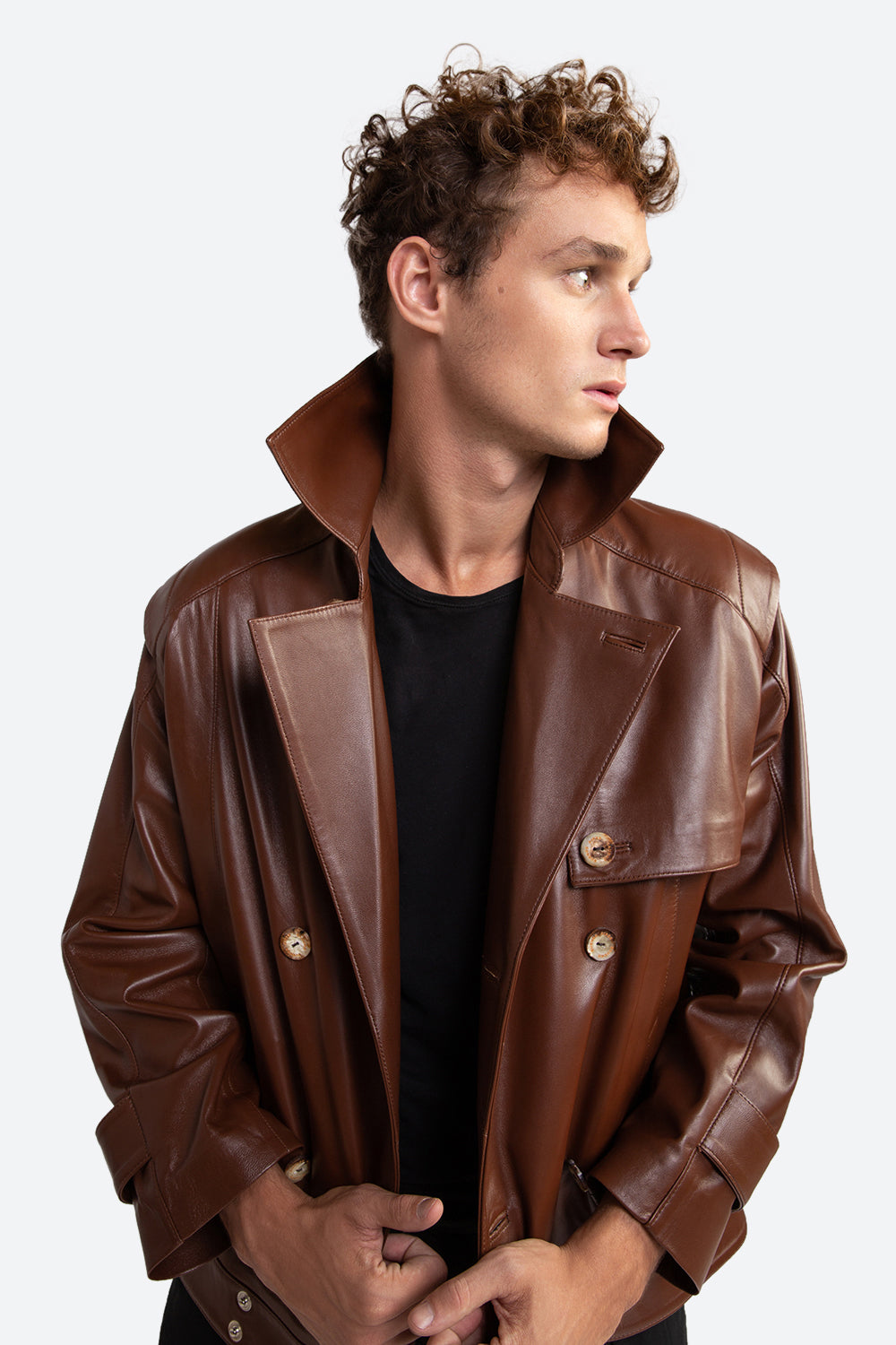 Leather Trench Long Brown Jacket Men Jild Leather Trench Coat Men