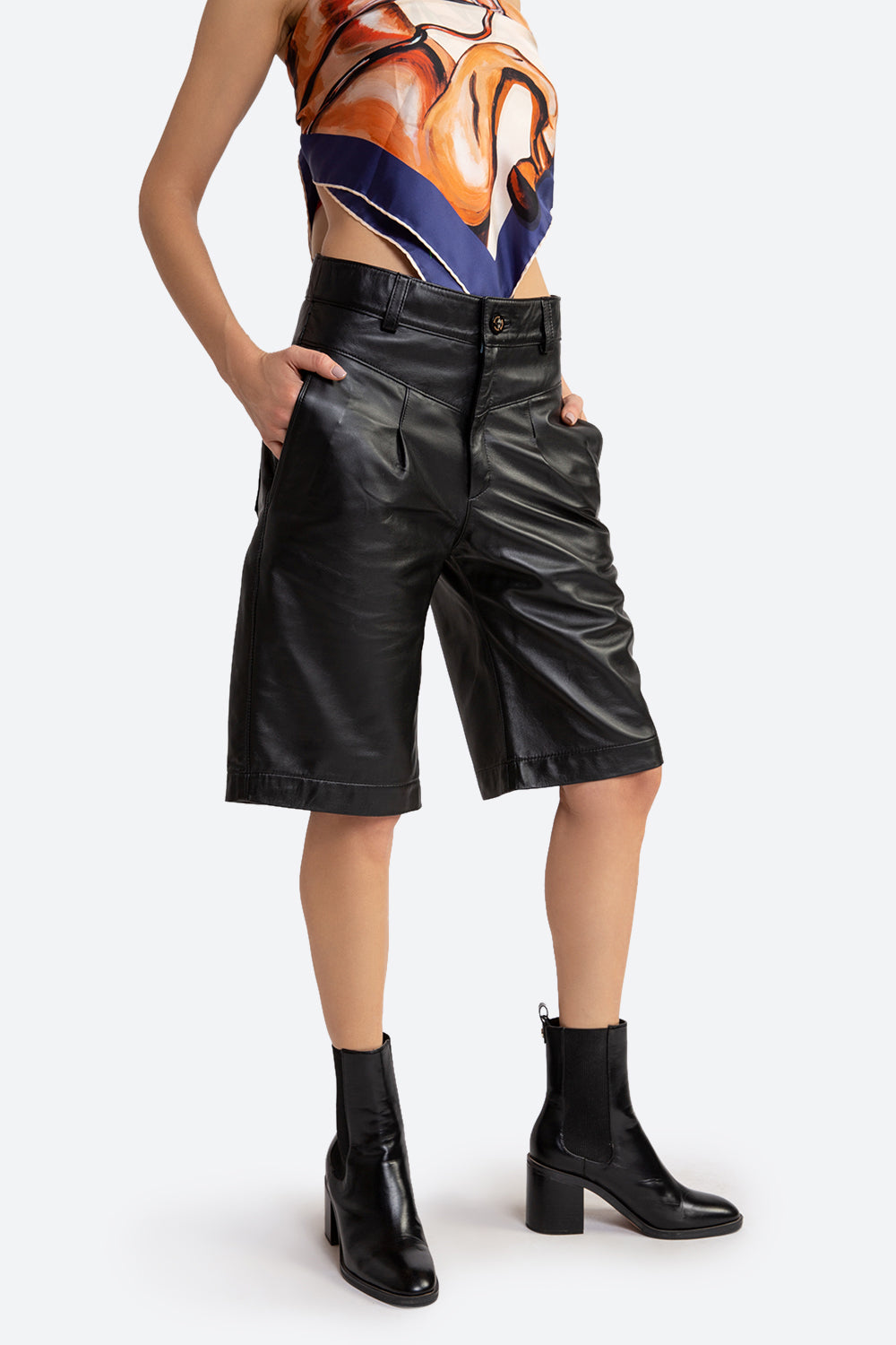 Iris Leather Bermuda Shorts in Black