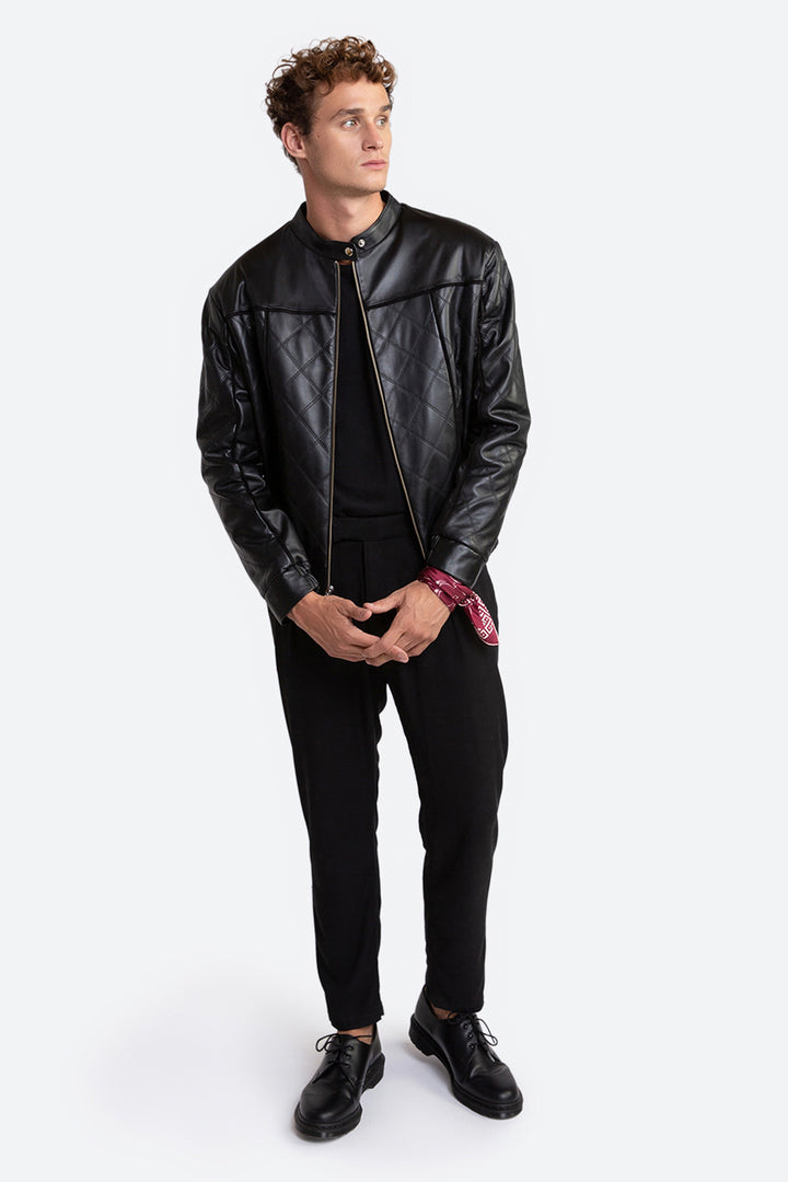 Saturnino Quilted Sheepskin Bomber Jacket in Black