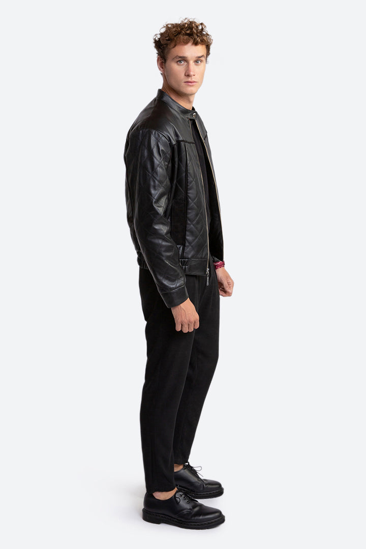 Saturnino Quilted Sheepskin Bomber Jacket in Black