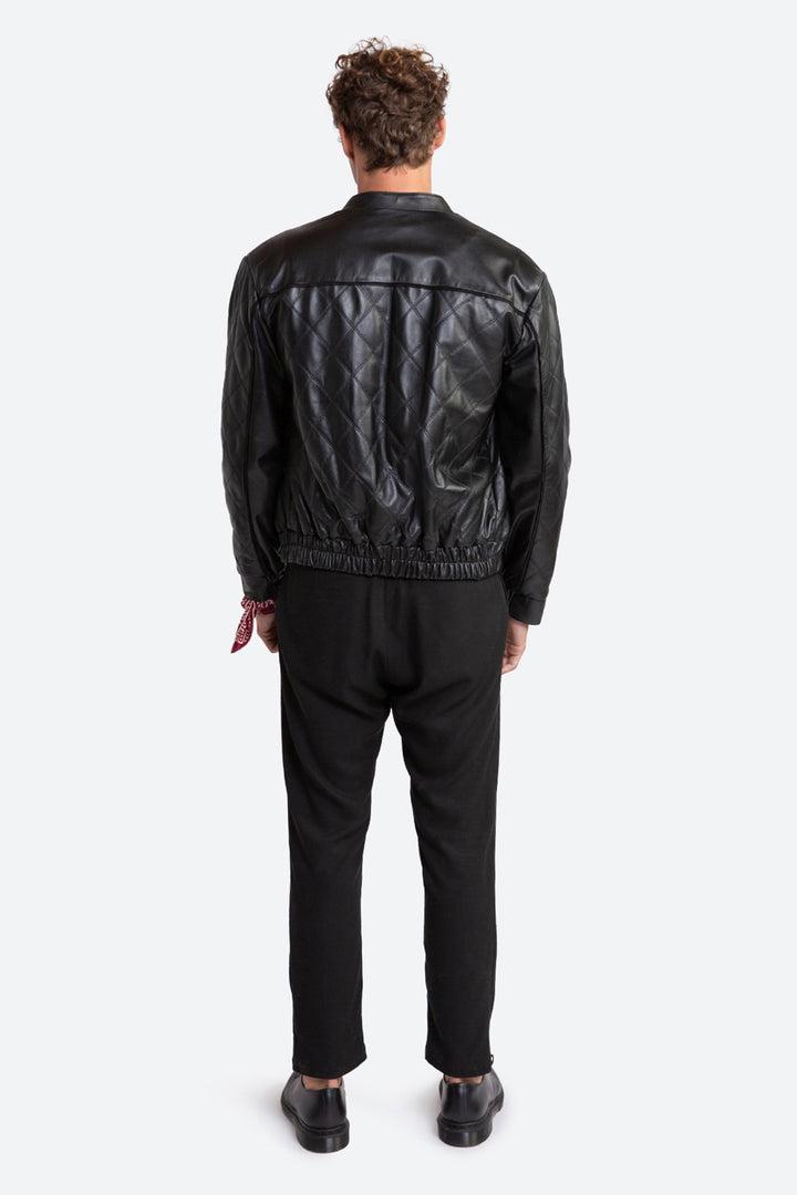 Saturnino Quilted Sheepskin Bomber Jacket in Black
