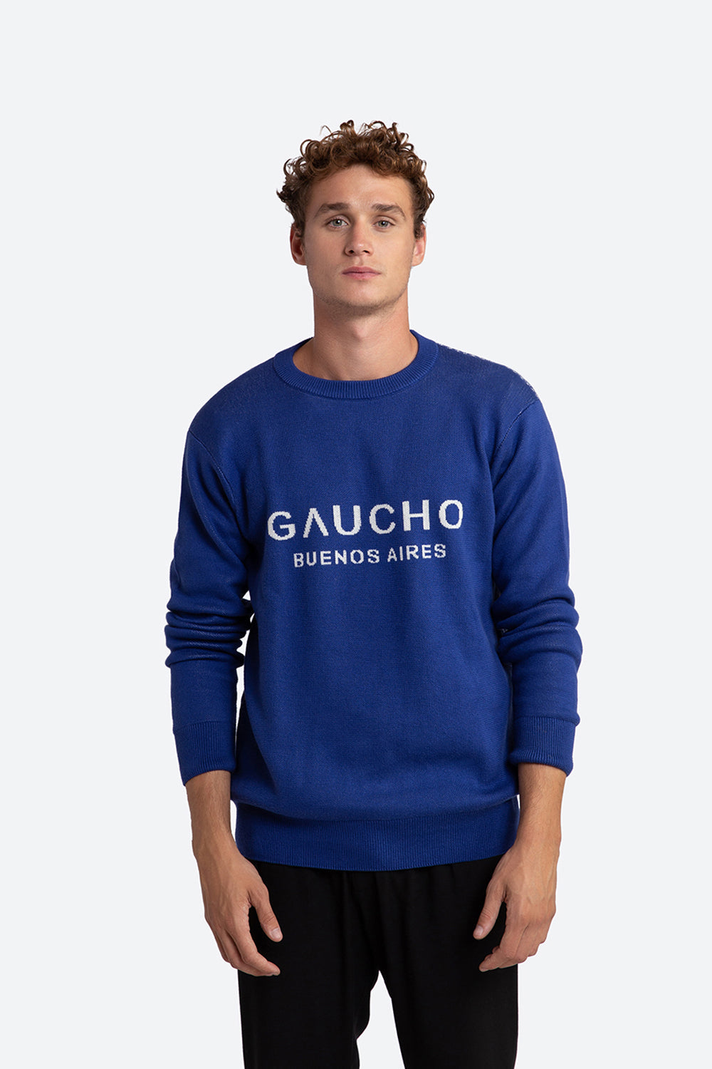 Ivo Cotton Knit Logo Back Sweater in Blue and Off-White