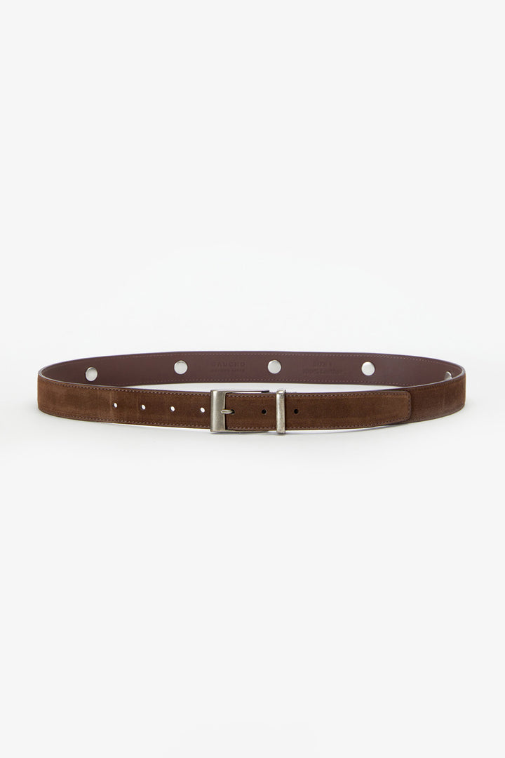 Augusto Heartbeat Suede Belt in Coffee Bean Brown