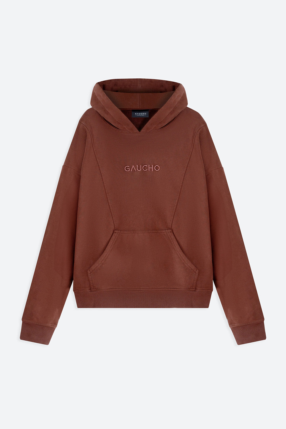 Brown hoodie with 'Gaucho' branding on a white background