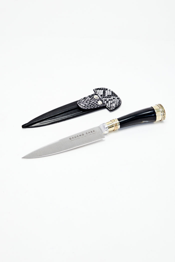 Tandil Asado Knife - Cow Horn & Nickel-Silver Handle with Snakeskin Sheath