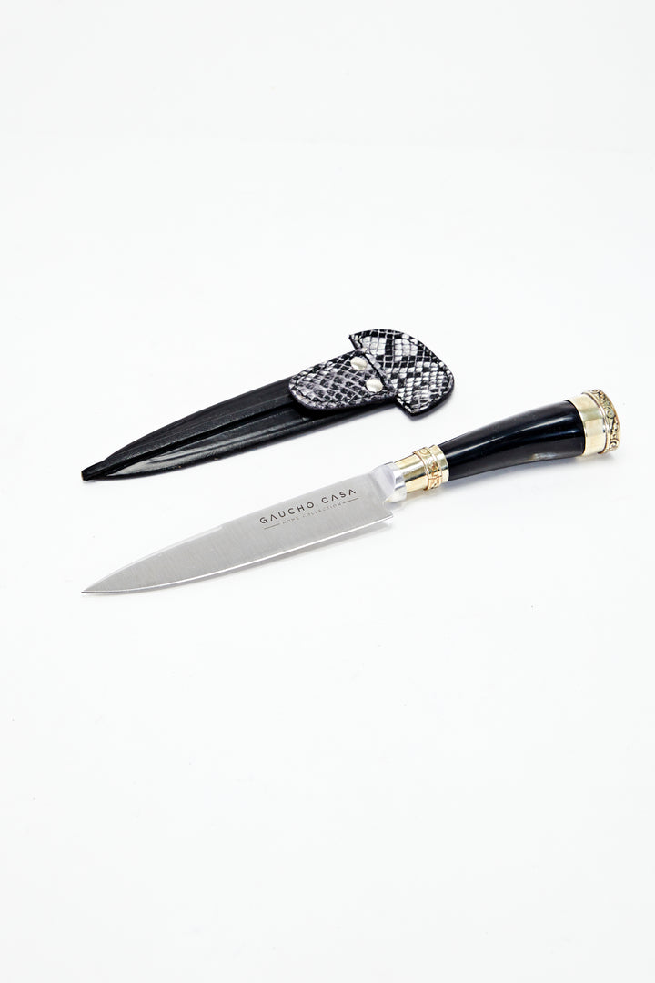 Tandil Asado Knife - Cow Horn & Nickel-Silver Handle with Snakeskin Sheath