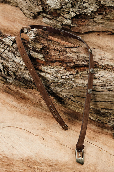 Ester Heartbeat Thin Suede Belt in Coffee Bean Brown