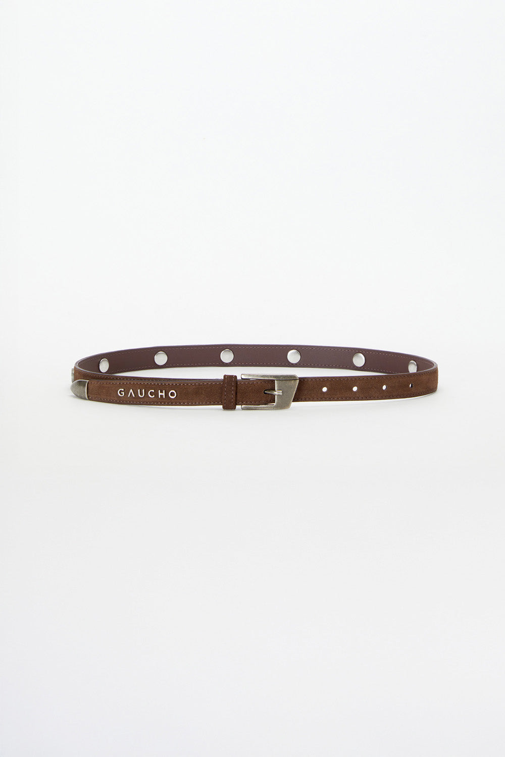 Brown belt with white polka dots on a white background