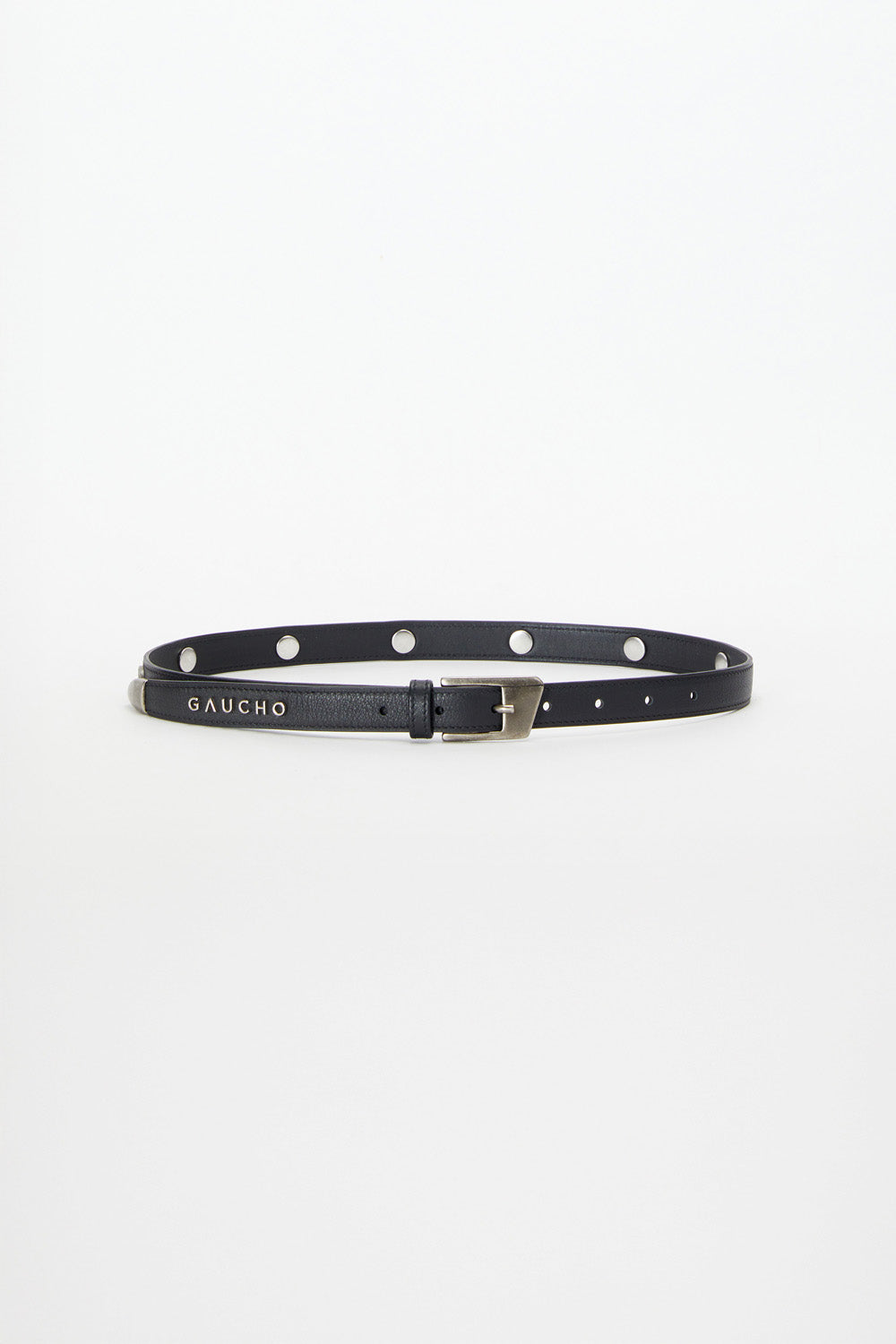 Black belt with silver buckle on a white background