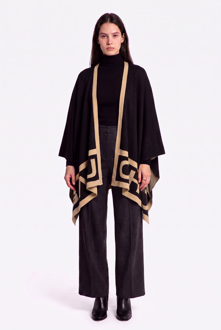 Gaucho Ruana in Black and Camel