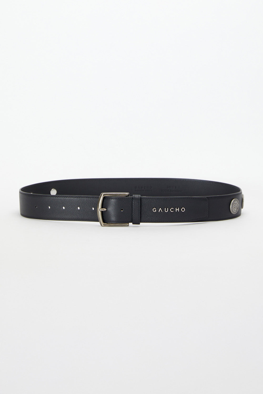 Black belt with silver buckle on a white background