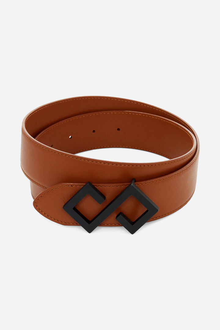 Women's Alvear Belt in Cognac, Matte Black Buckle