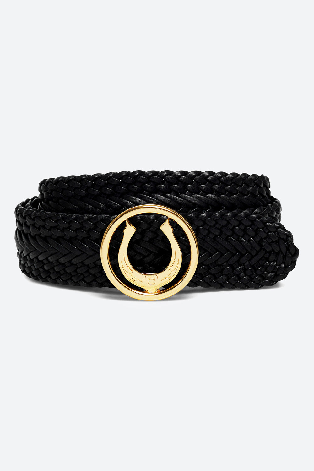 Women's Lucky Belt in Black, Polished Gold-toned Horseshoe Buckle