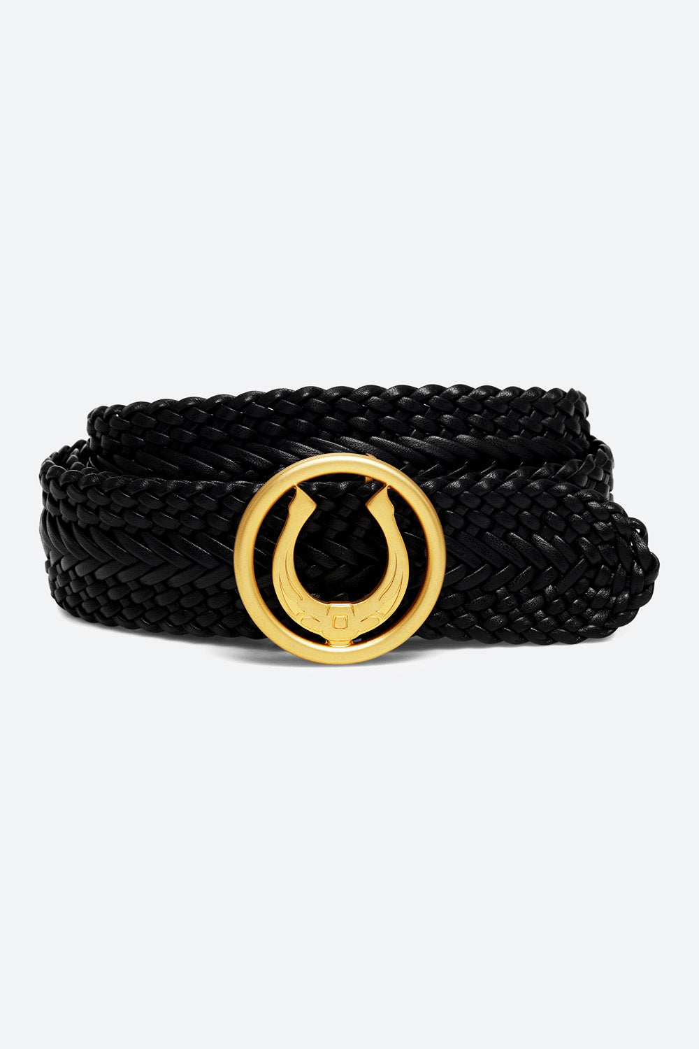 Women's Lucky Belt in Black, Brass Horseshoe Buckle