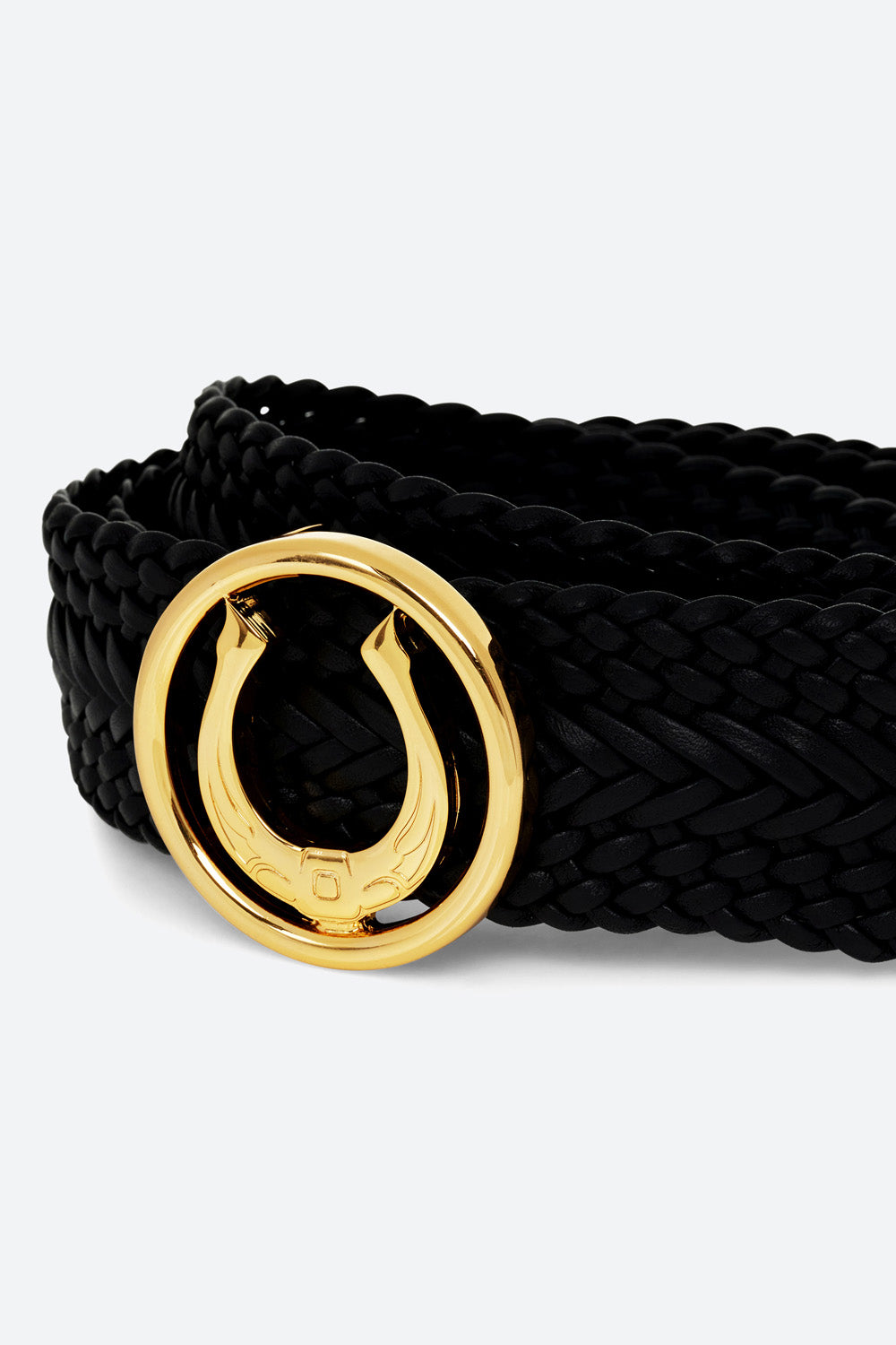 Women's Lucky Belt in Black, Polished Gold-toned Horseshoe Buckle