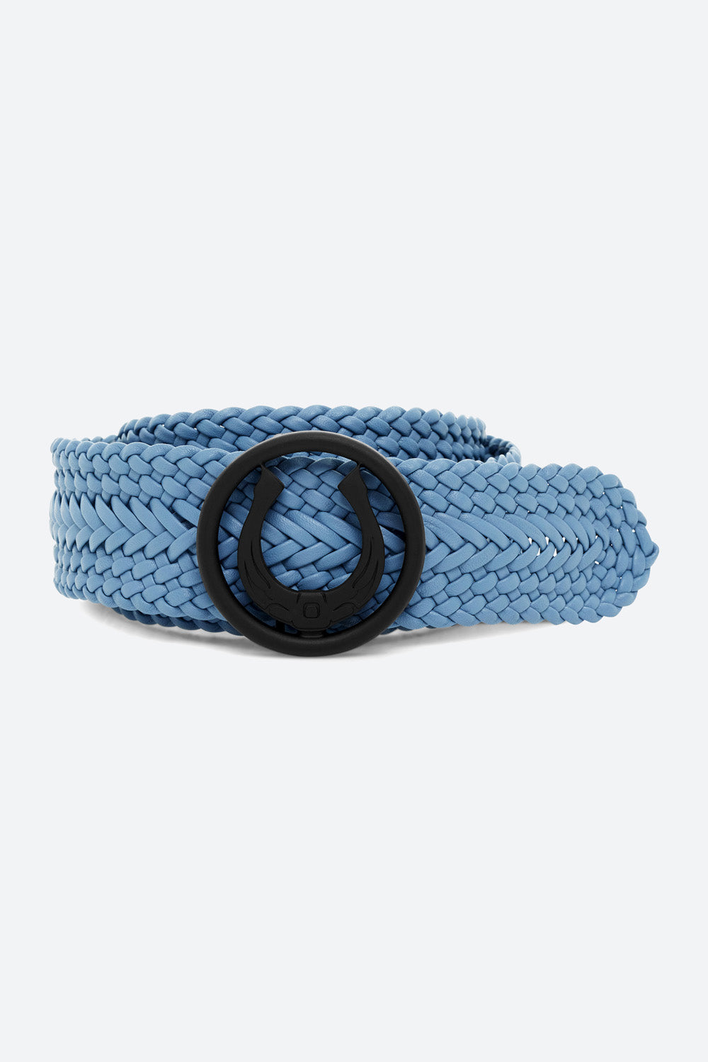 Women's Lucky Belt in Baby Blue, Matte Black Horseshoe Buckle