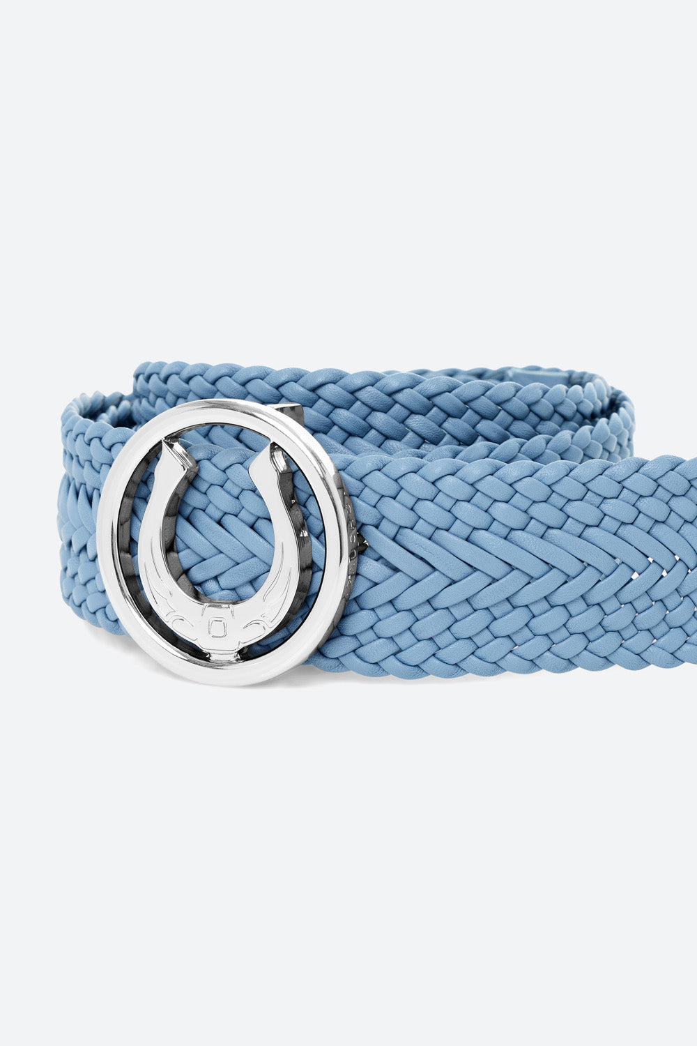 Men's Lucky Belt in Baby Blue, Silver Horseshoe Buckle