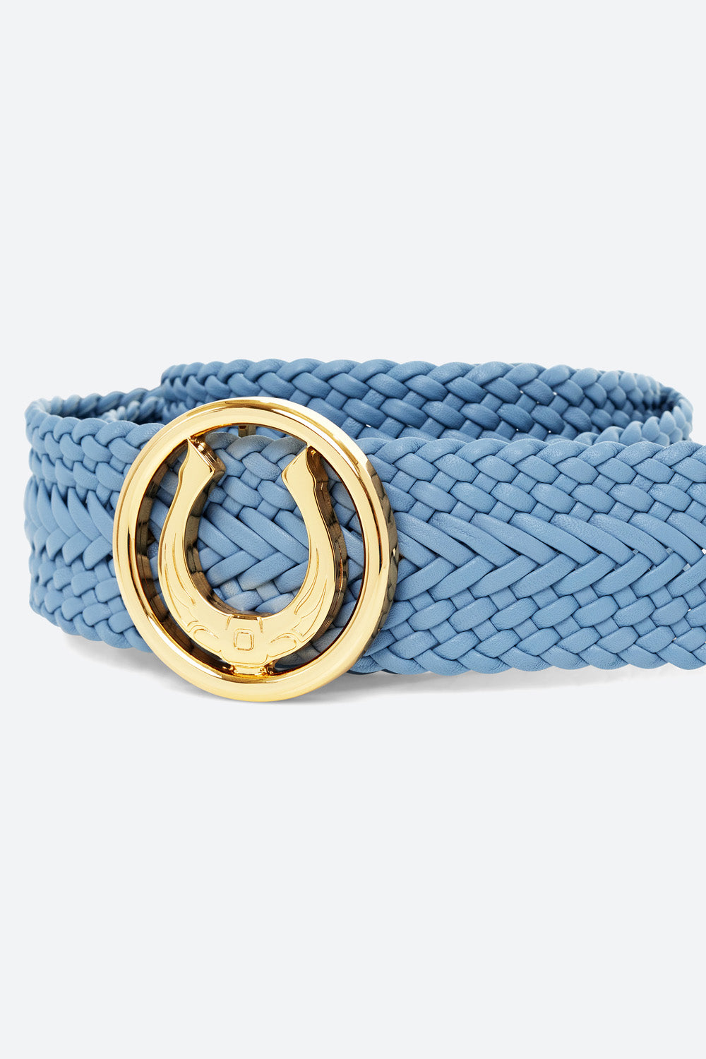 Women's Lucky Belt in Sky Blue, Polished Gold-toned Horseshoe Buckle