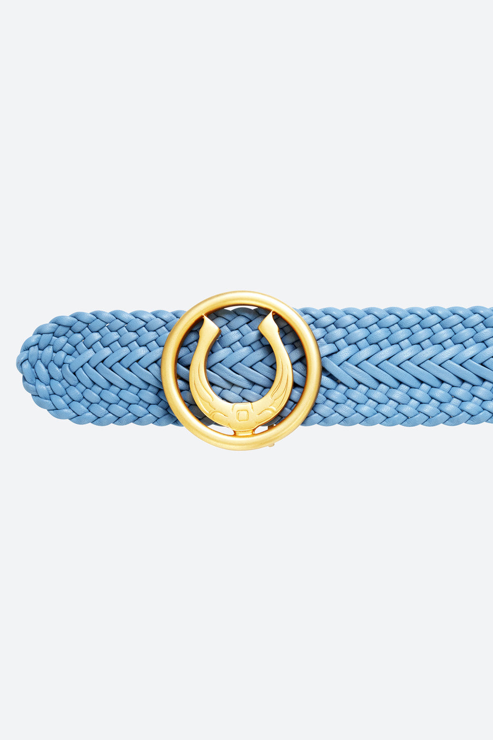 Women's Lucky Belt in Baby Blue, Brass Horseshoe Buckle