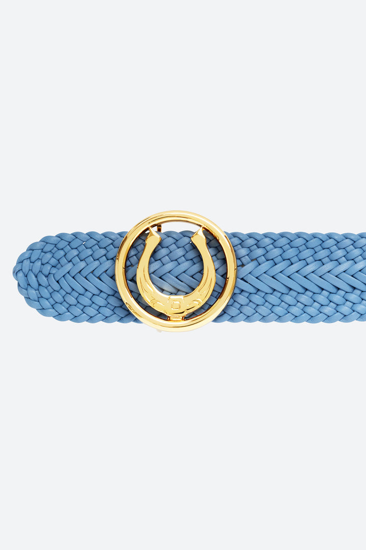 Women's Lucky Belt in Sky Blue, Polished Gold-toned Horseshoe Buckle