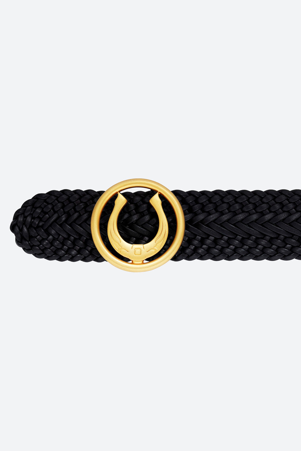 Women's Lucky Belt in Black, Brass Horseshoe Buckle