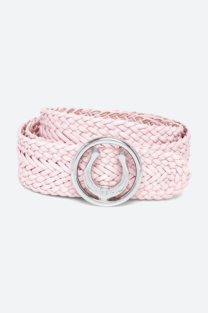 Men's Lucky Belt in Peony Pink, Polished Silver Horseshoe Buckle