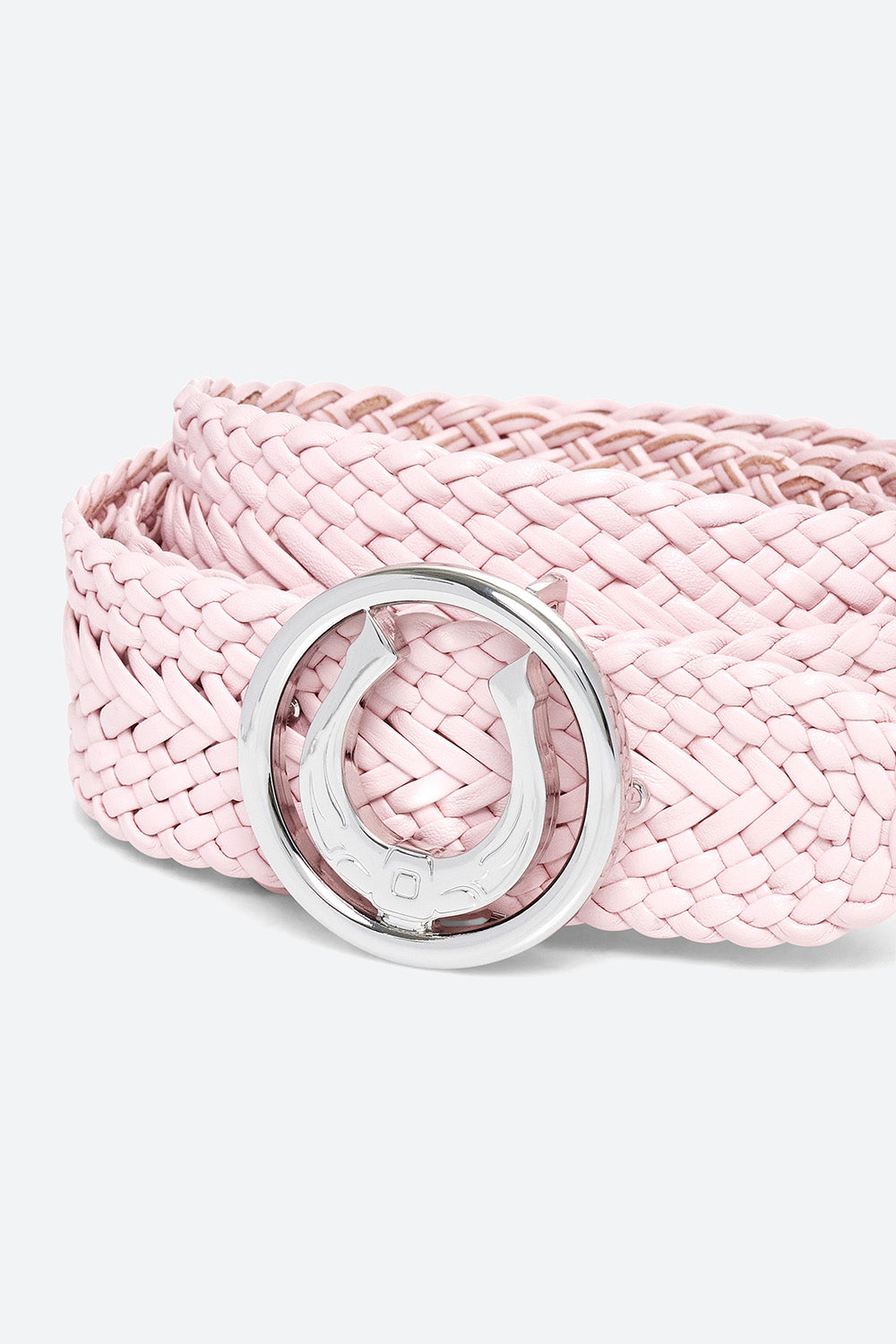 Men's Lucky Belt in Peony Pink, Polished Silver Horseshoe Buckle