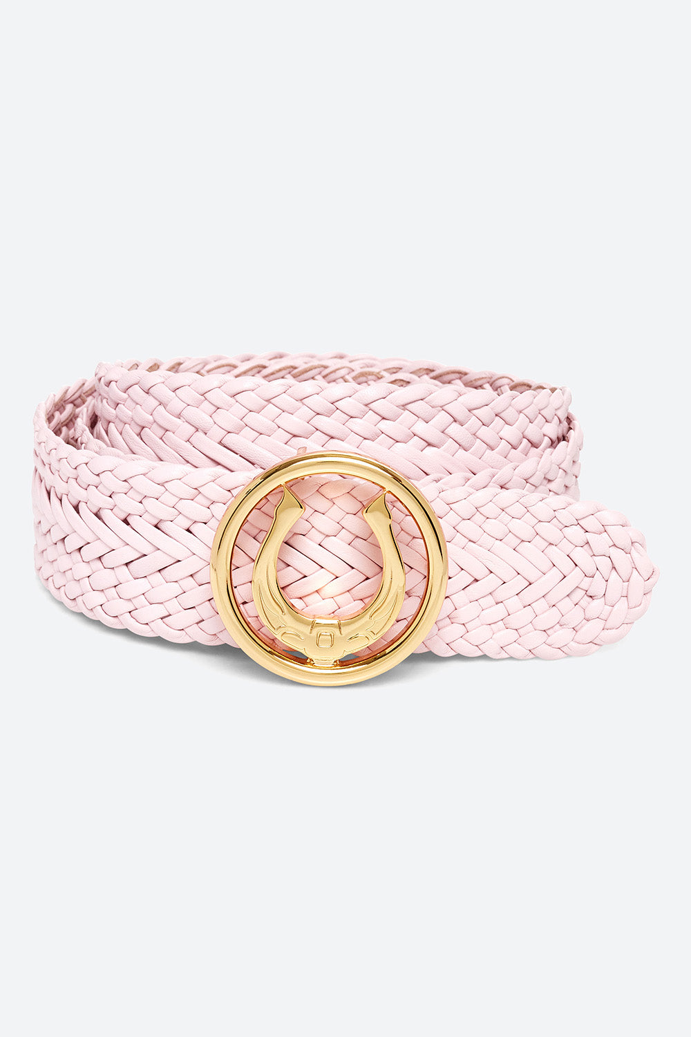 Women's Lucky Belt in Peony Pink, Polished Gold-toned Horseshoe Buckle