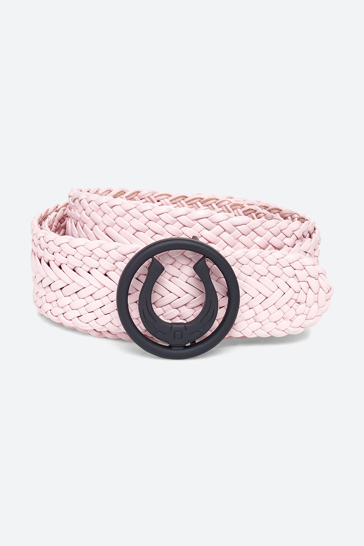 Men's Lucky Belt in Peony Pink, Matte Black Horseshoe Buckle