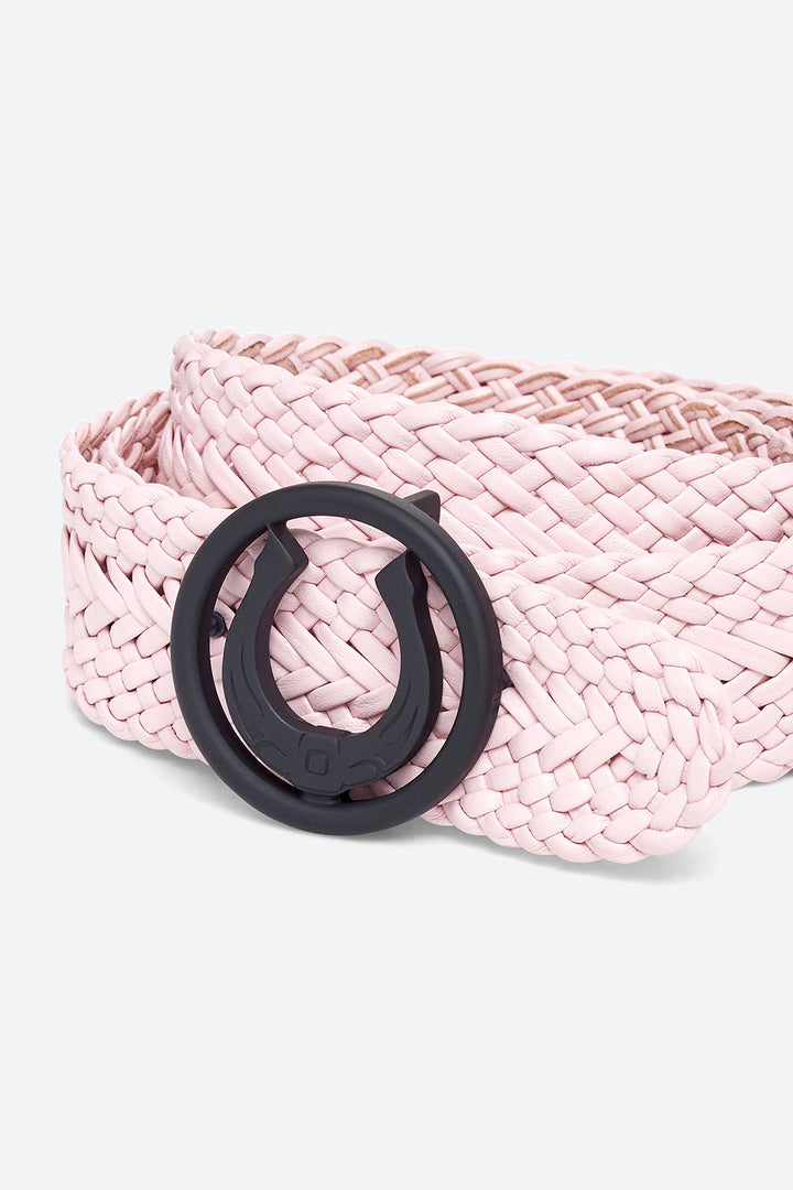 Men's Lucky Belt in Peony Pink, Matte Black Horseshoe Buckle