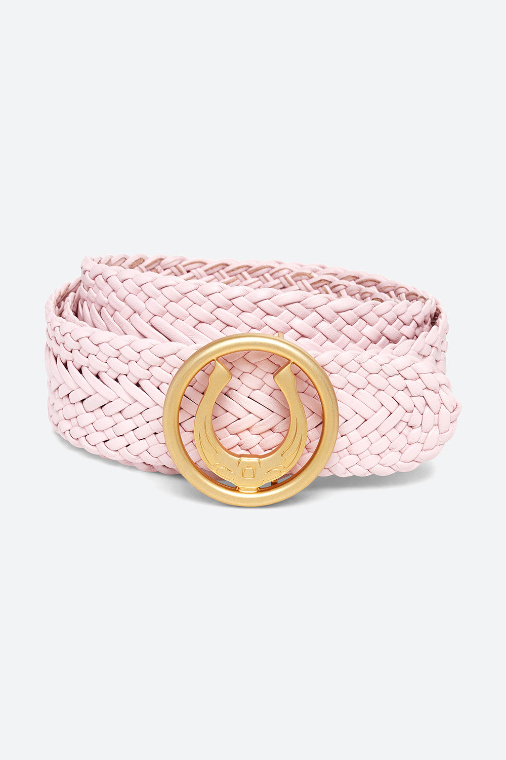 Men's Lucky Belt in Peony Pink, Brass Horseshoe Buckle