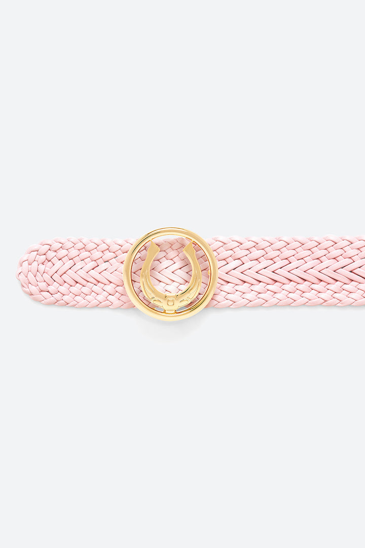 Women's Lucky Belt in Peony Pink, Polished Gold-toned Horseshoe Buckle